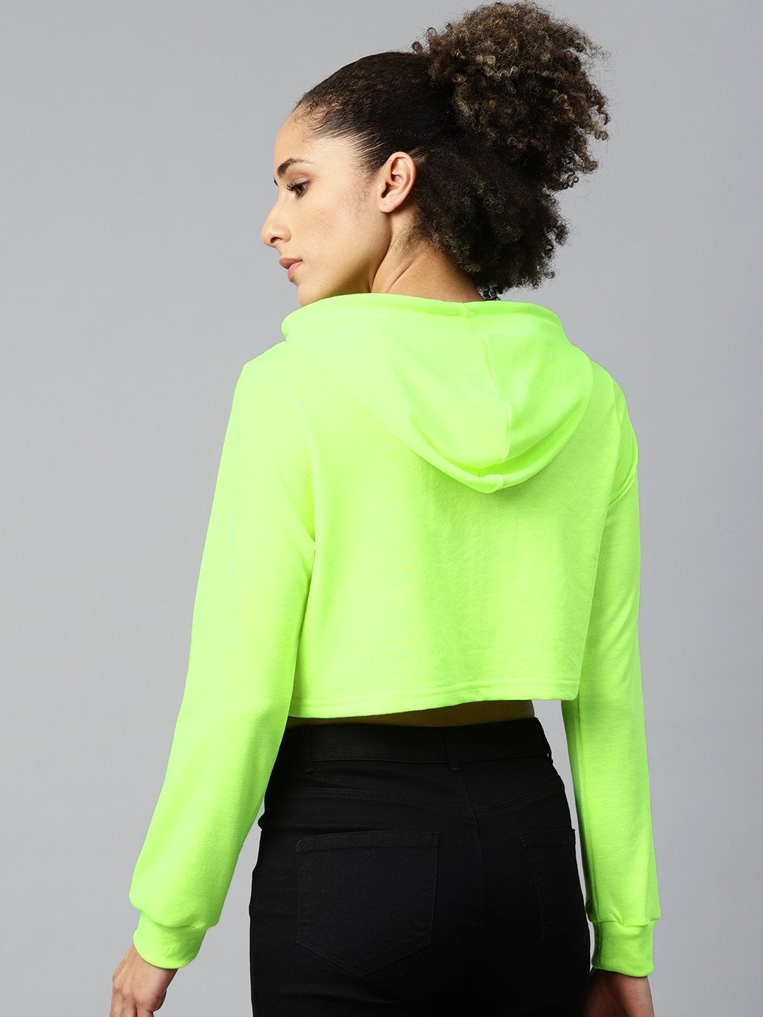 Women's Neon Green Baby-Print Crop Boxy Hoodie - SASSAFRAS