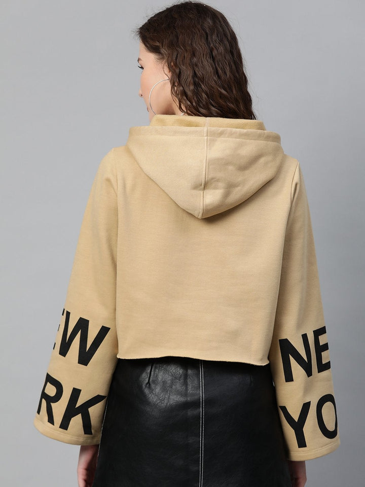 Women's Beige New-York Print Hoddie Sweatshirt - SASSAFRAS
