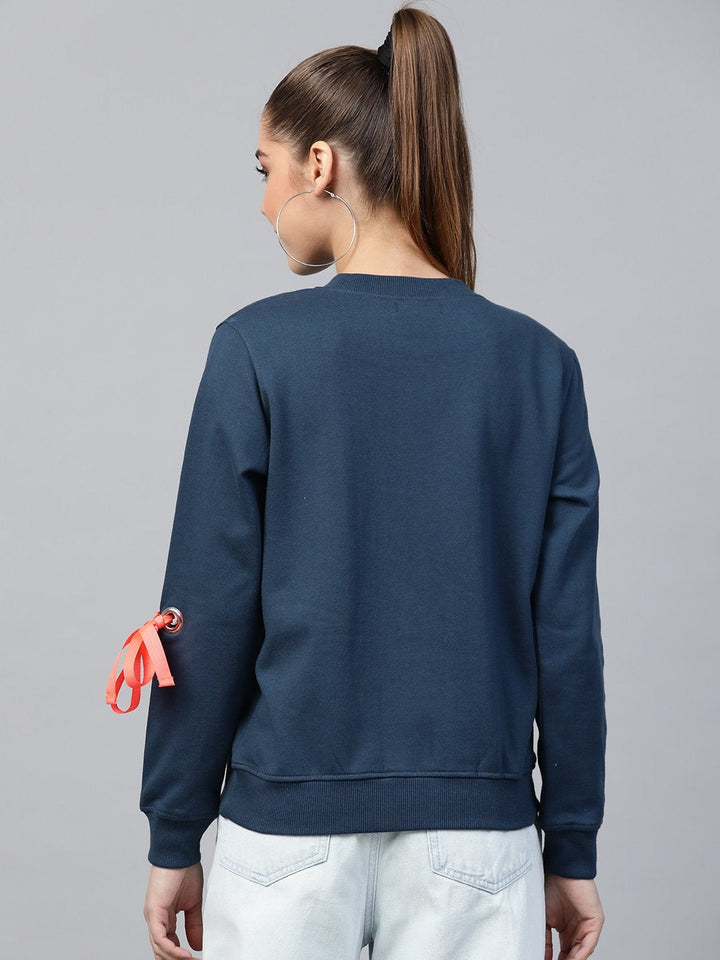 Women's Teal Multicolor Ribbon Detail Sweatshirt - SASSAFRAS