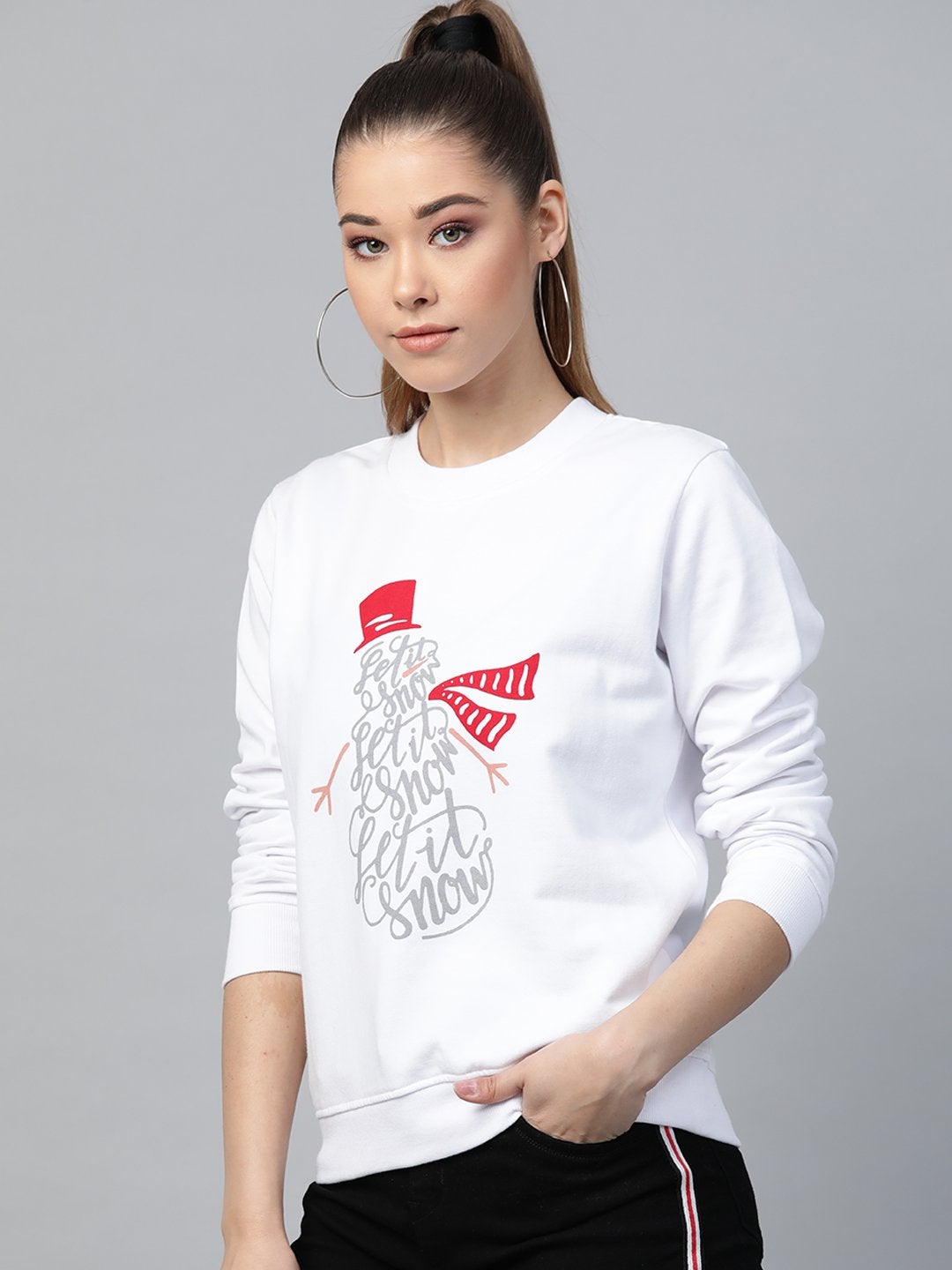 Women's White Let It Snow Print Sweatshirt - SASSAFRAS