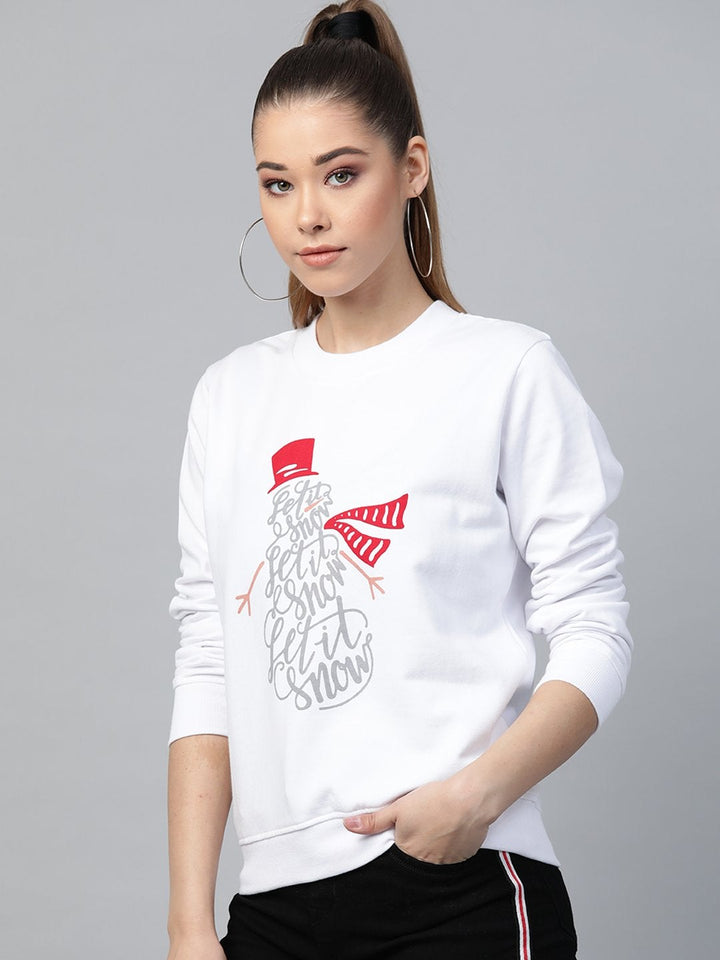 Women's White Let It Snow Print Sweatshirt - SASSAFRAS