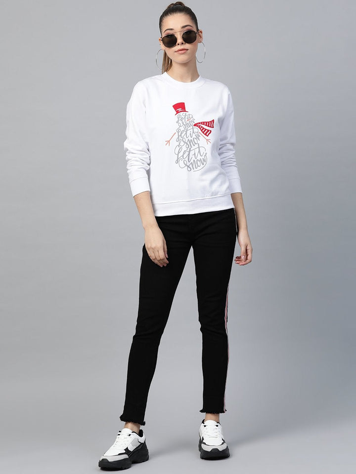 Women's White Let It Snow Print Sweatshirt - SASSAFRAS