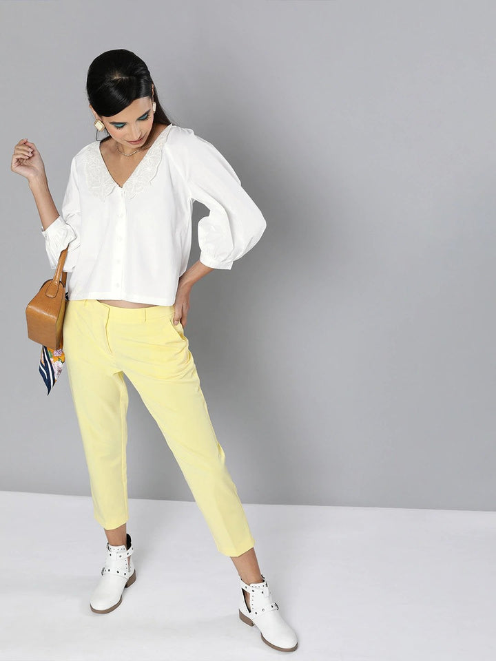 Women's White Embroidered Collar Top - SASSAFRAS