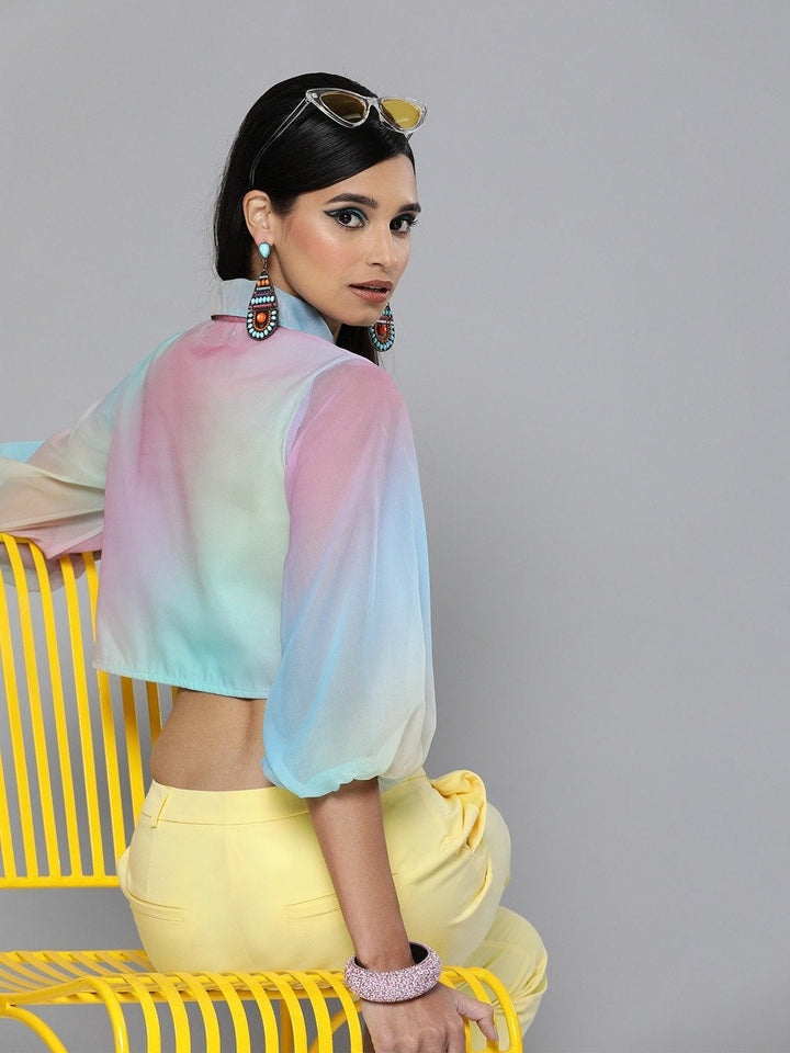 Women's Rainbow Organza Shirt Style Crop Top - SASSAFRAS