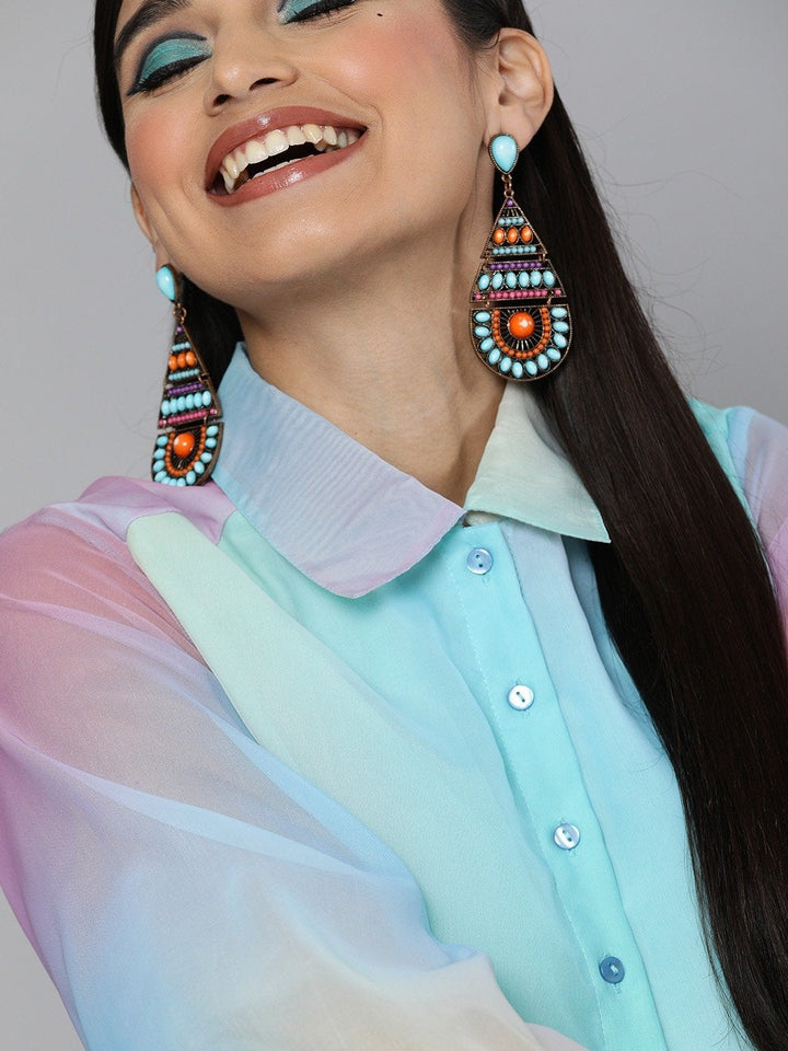 Women's Rainbow Organza Shirt Style Crop Top - SASSAFRAS