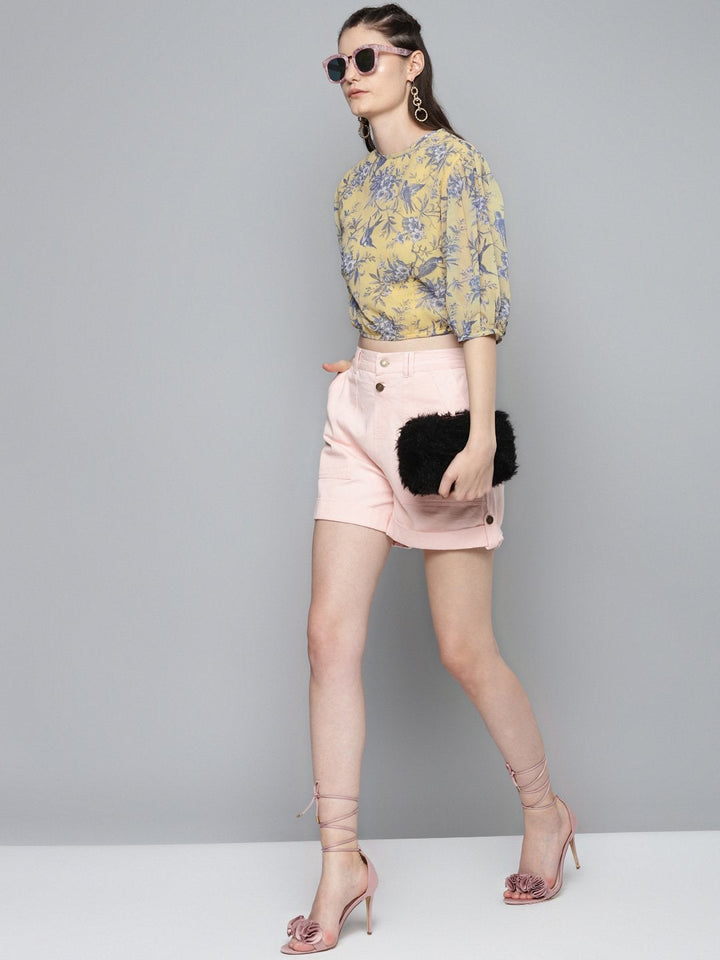Women's Yellow Floral Balloon Sleeve Blouse - SASSAFRAS