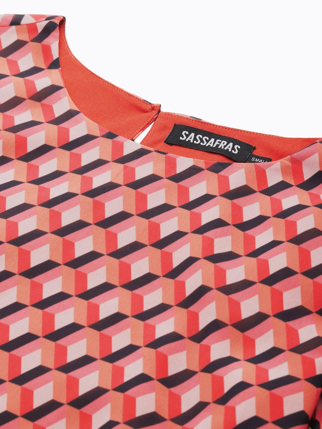 Women's Orange Geo Print Pleated Top - SASSAFRAS