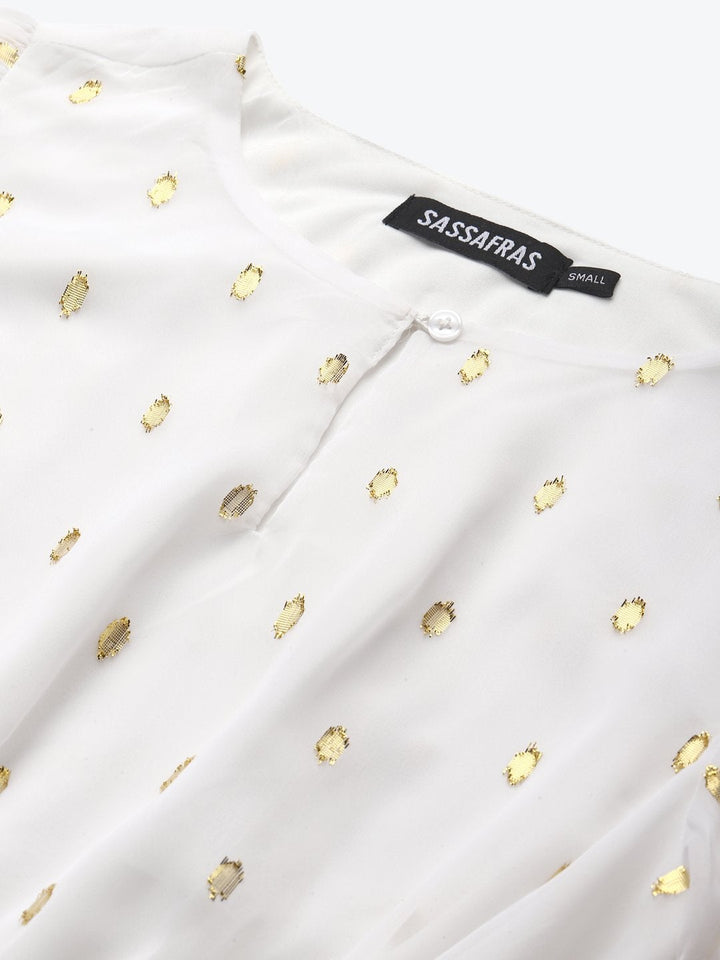 Women's White Lurex Smocked Waist Top - SASSAFRAS