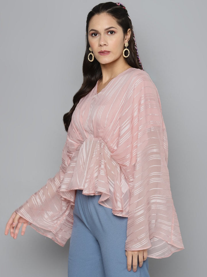 Women's Pink Lurex Kimono Top - SASSAFRAS