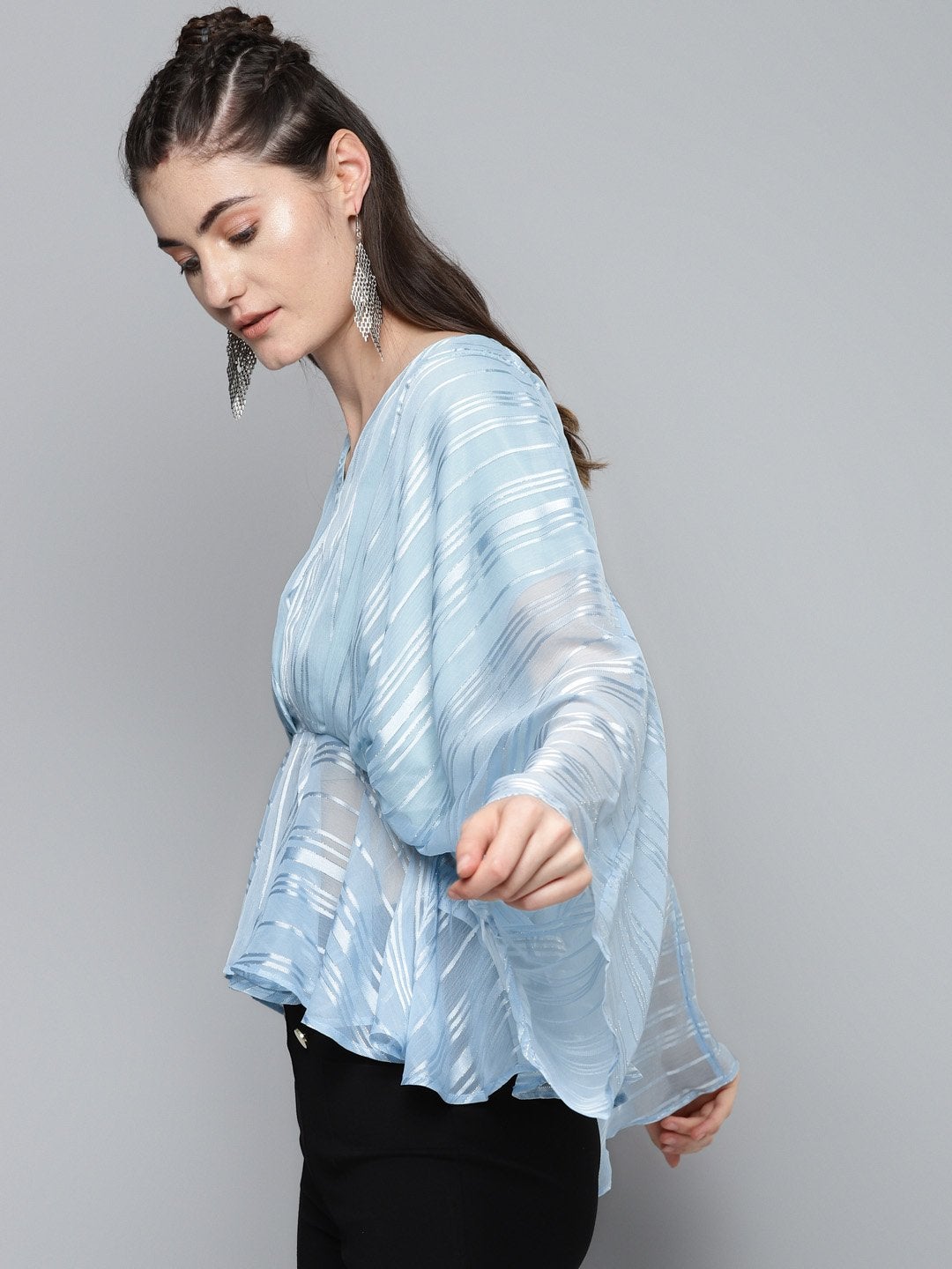 Women's Blue Lurex Kimono Top - SASSAFRAS