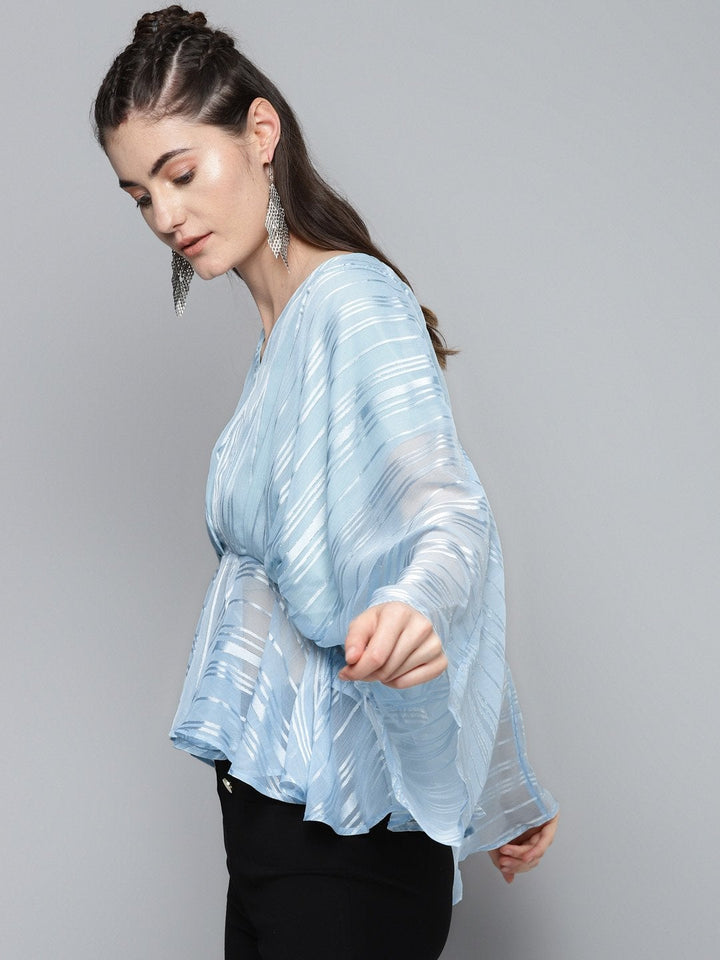 Women's Blue Lurex Kimono Top - SASSAFRAS