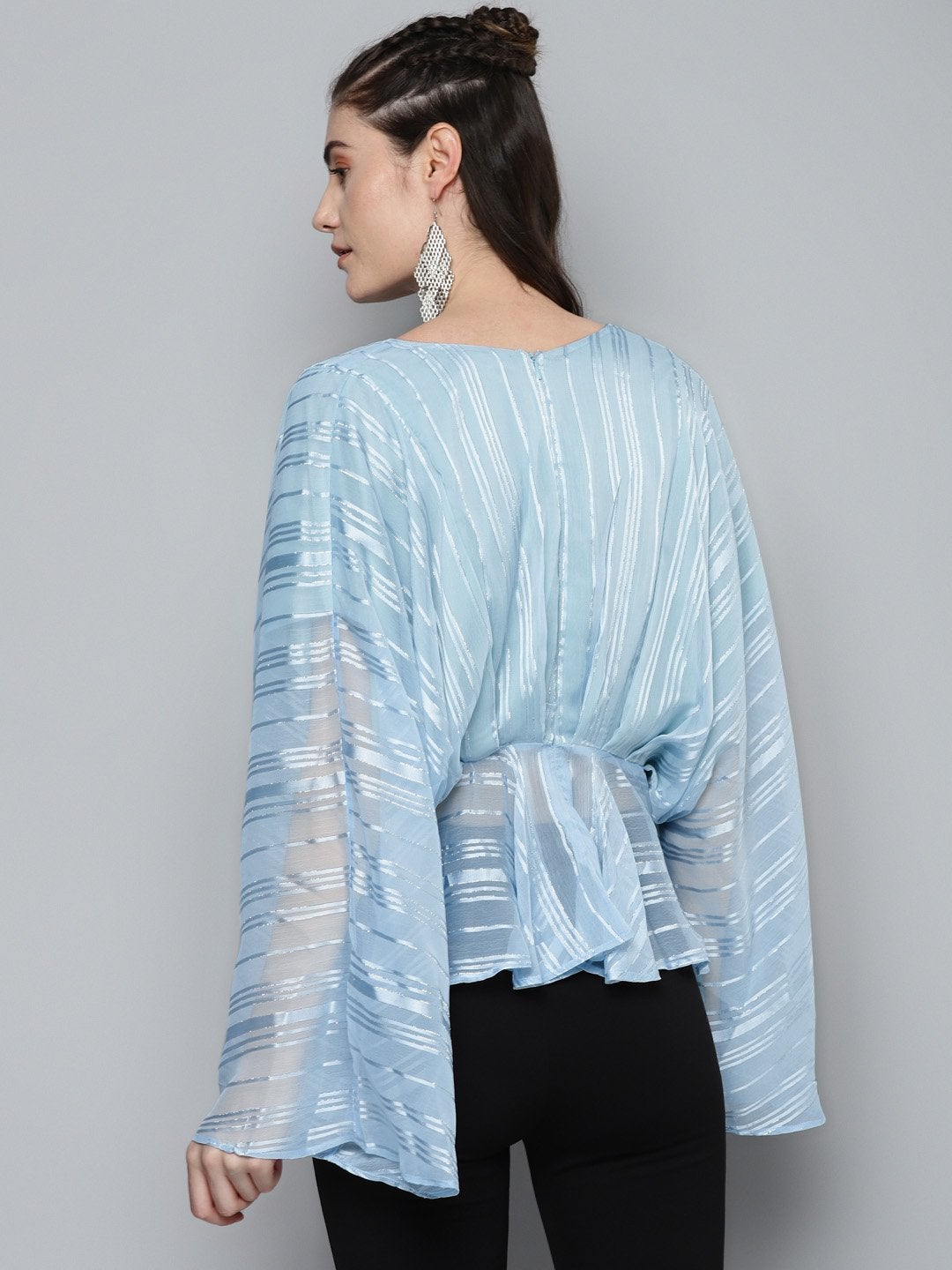 Women's Blue Lurex Kimono Top - SASSAFRAS