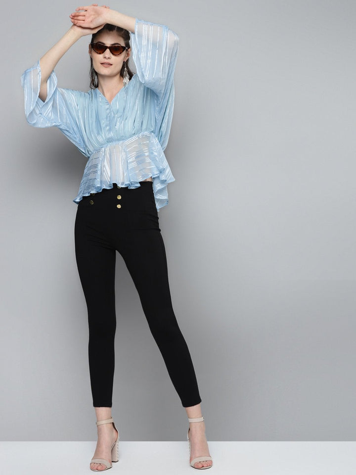 Women's Blue Lurex Kimono Top - SASSAFRAS
