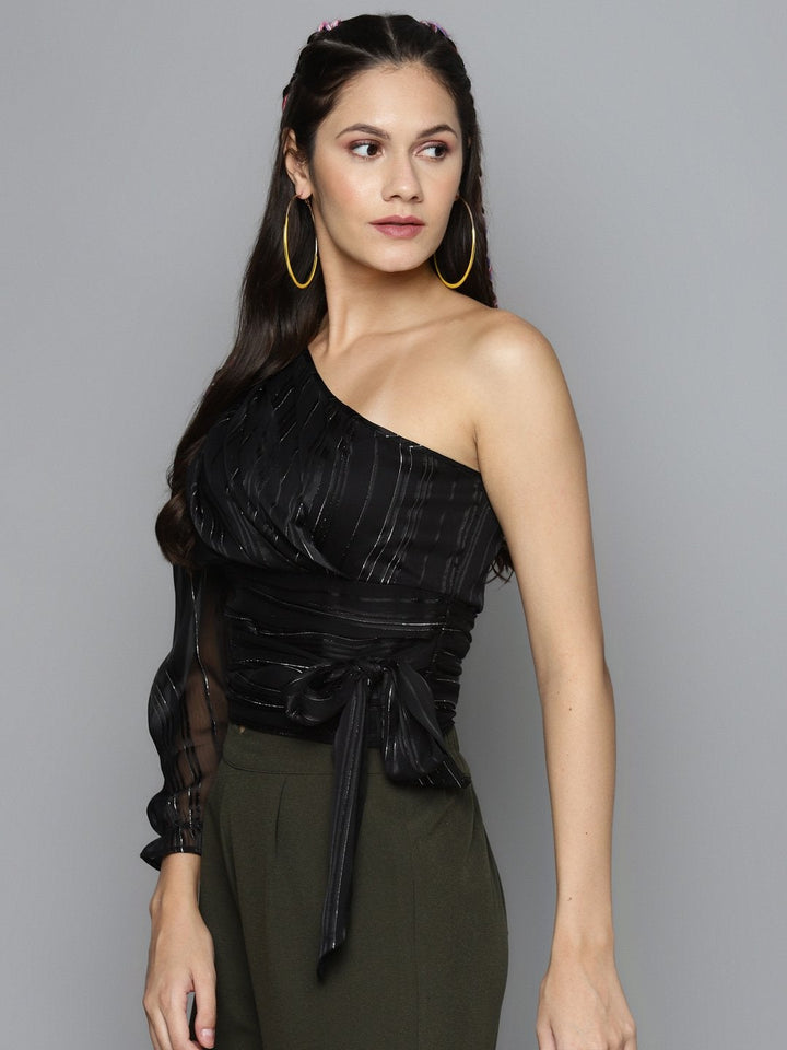 Women's Black One Shoulder Top - SASSAFRAS