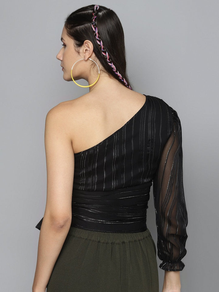 Women's Black One Shoulder Top - SASSAFRAS