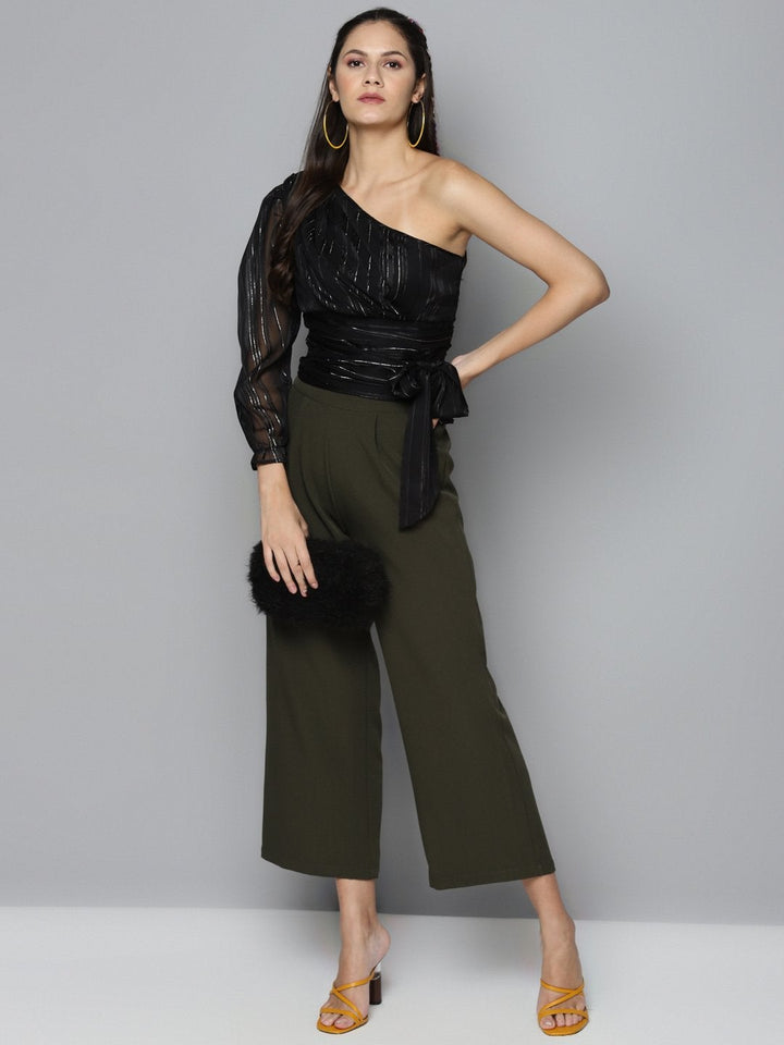 Women's Black One Shoulder Top - SASSAFRAS
