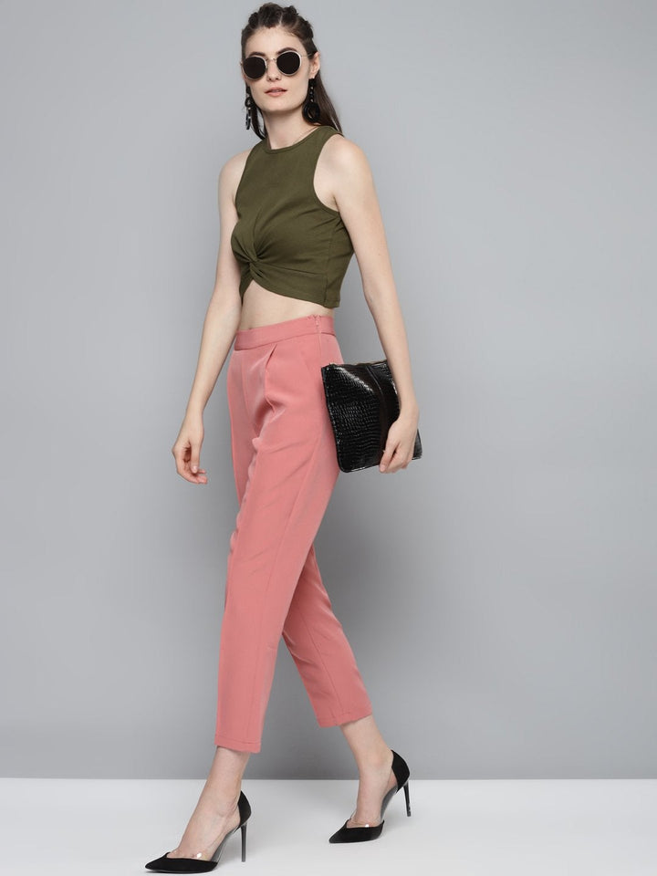 Women's Olive Front Knot Crop Top - SASSAFRAS