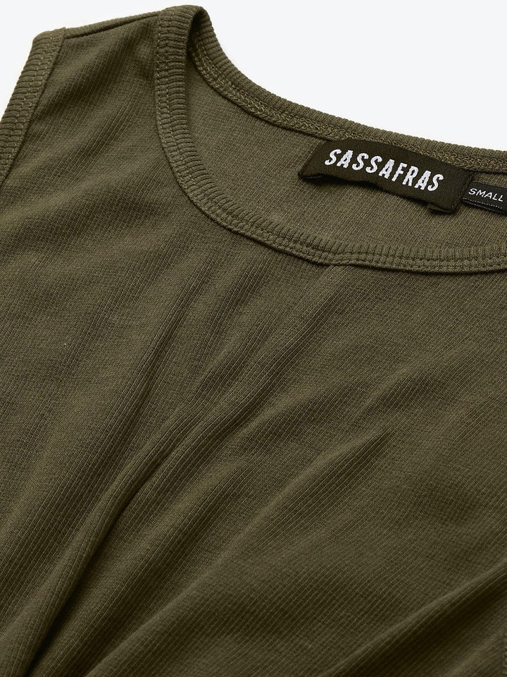 Women's Olive Front Knot Crop Top - SASSAFRAS