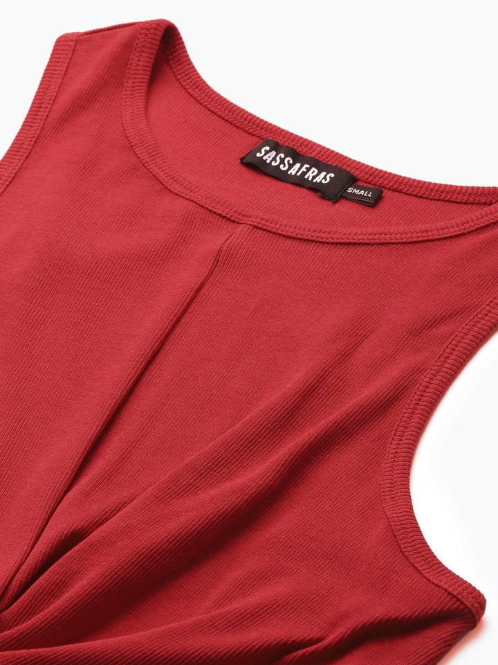 Women's Red Front Knot Crop Top - SASSAFRAS