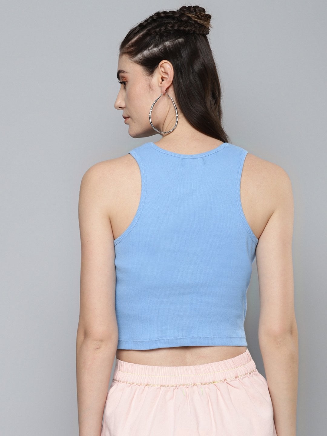 Women's Blue Front Knot Crop Top - SASSAFRAS