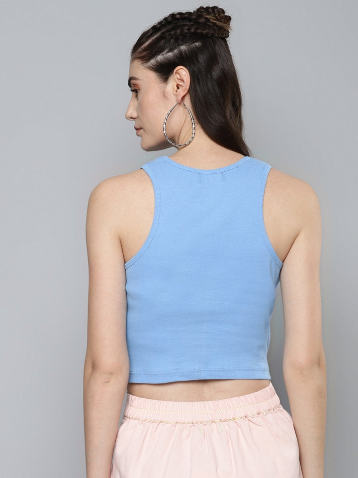 Women's Blue Front Knot Crop Top - SASSAFRAS