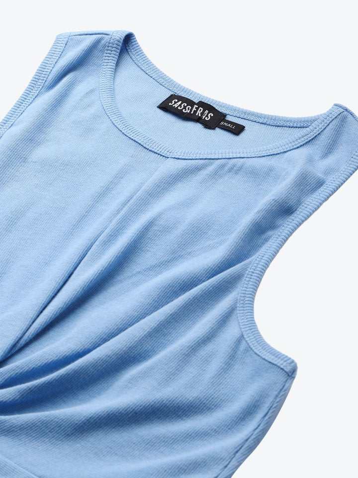 Women's Blue Front Knot Crop Top - SASSAFRAS