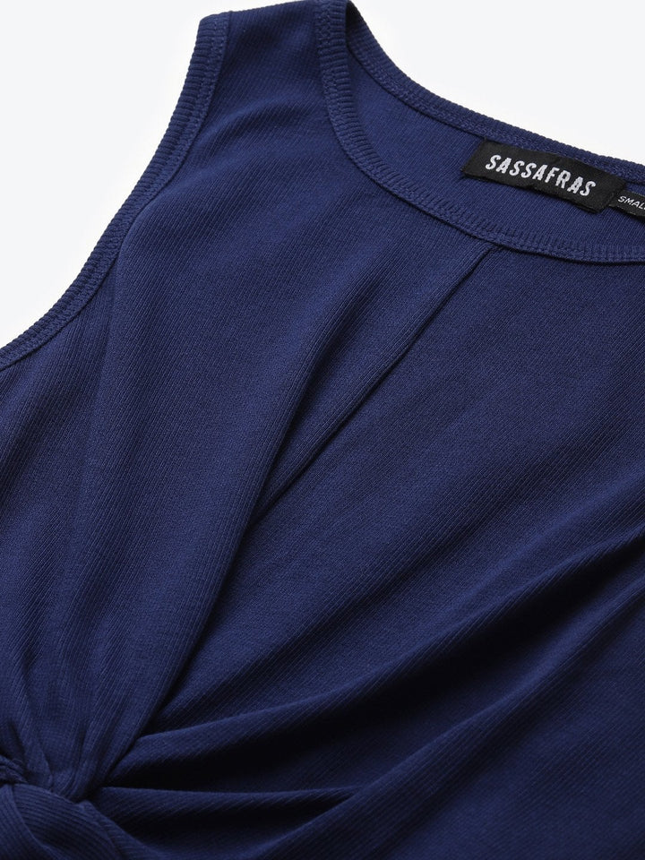 Women's Navy Blue Front Knot Crop Top - SASSAFRAS