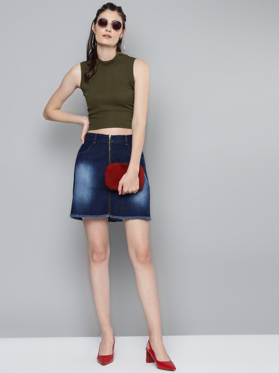 Women's Olive High Neck Crop Top - SASSAFRAS