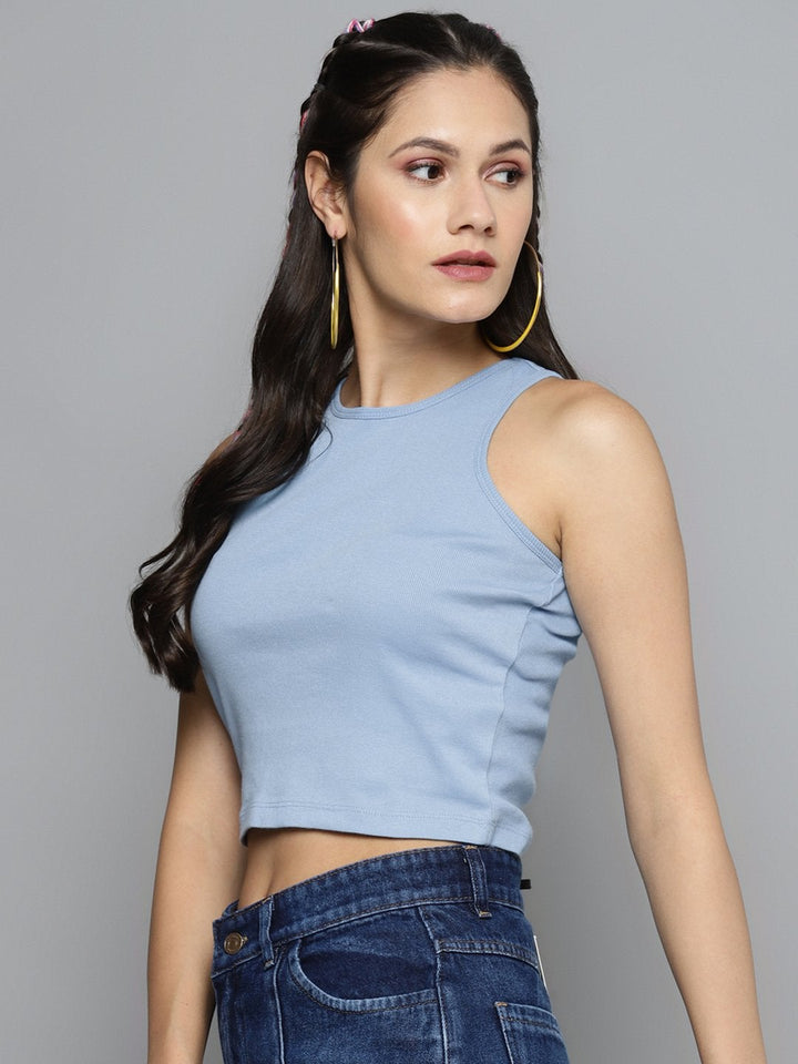 Women's Blue Box Back Crop Top - SASSAFRAS
