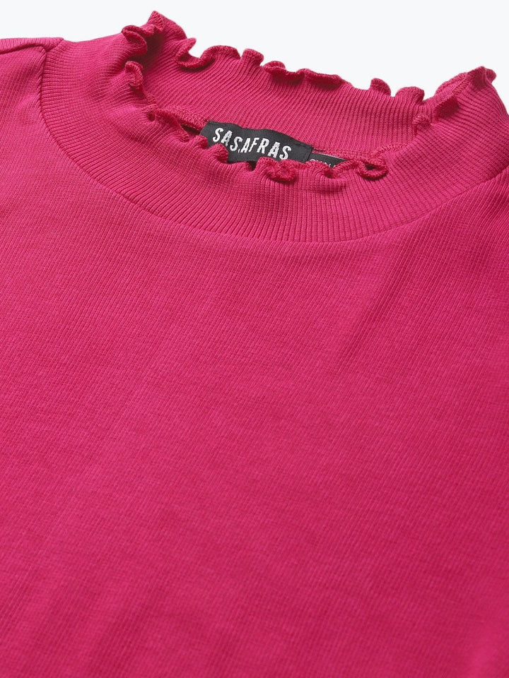 Women's Fuchsia High Neck Regular Top - SASSAFRAS