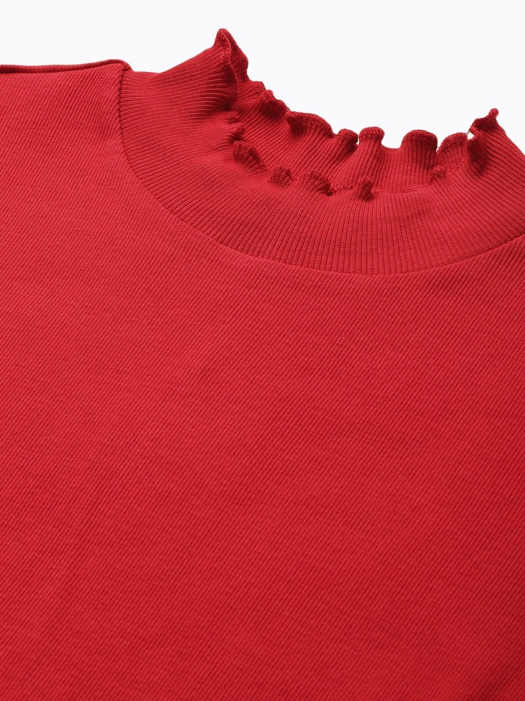 Women's Red High Neck Regular Top - SASSAFRAS