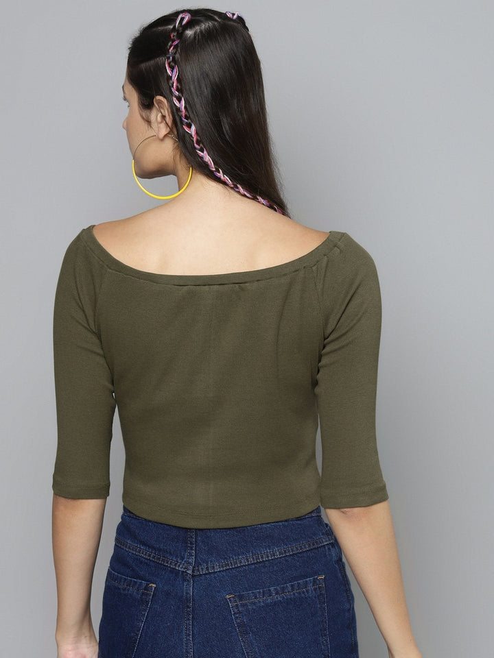 Women's Olive Bardot Crop Top - SASSAFRAS