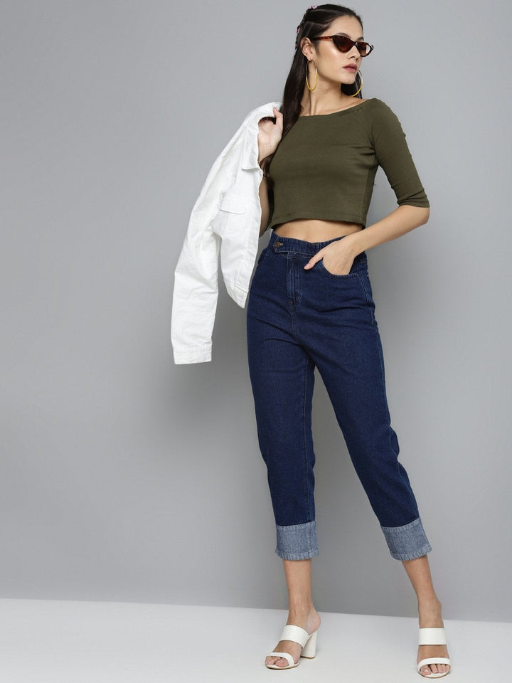 Women's Olive Bardot Crop Top - SASSAFRAS