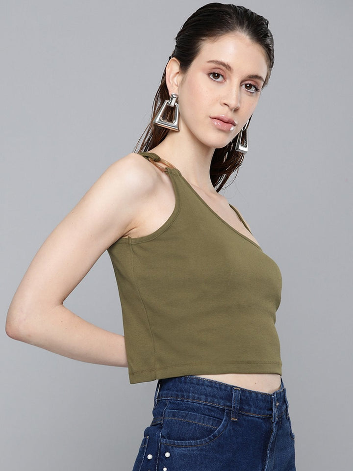 Women's Olive One Shoulder Strappy Top - SASSAFRAS