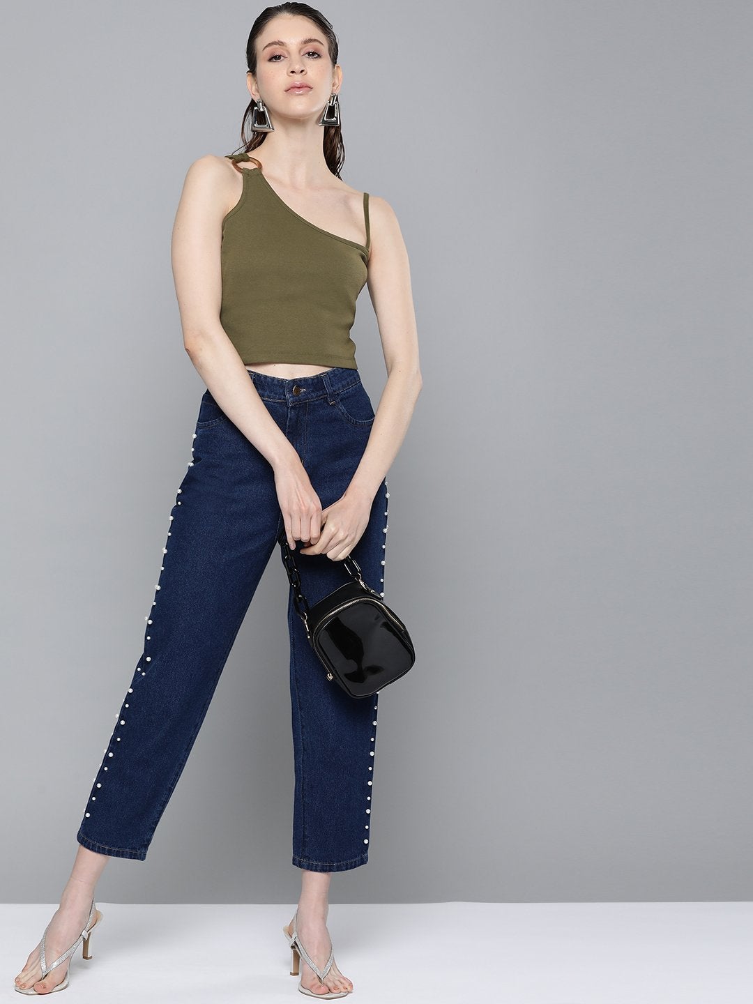 Women's Olive One Shoulder Strappy Top - SASSAFRAS