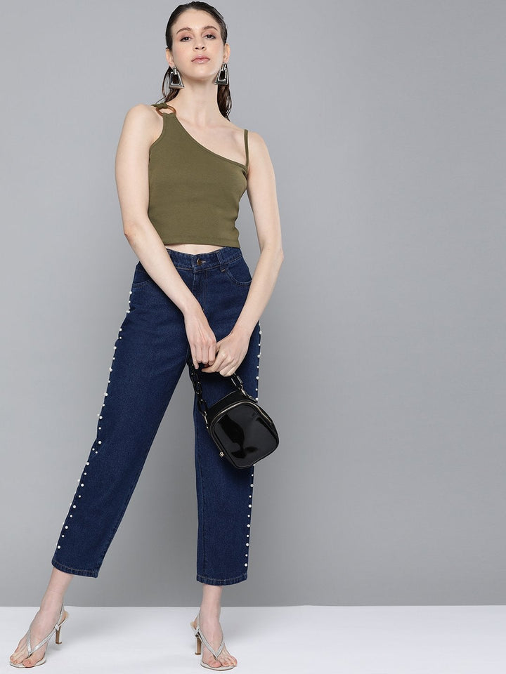 Women's Olive One Shoulder Strappy Top - SASSAFRAS