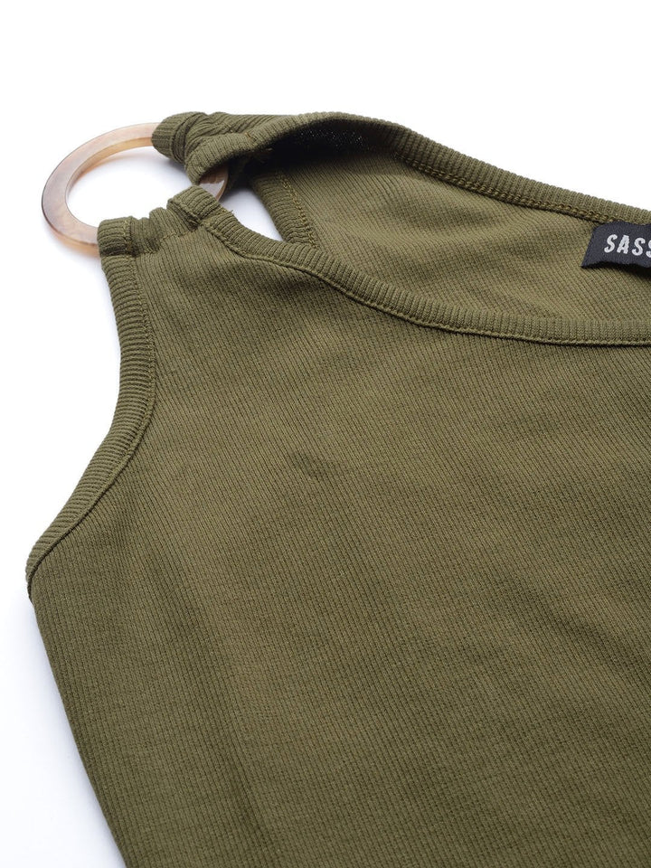 Women's Olive One Shoulder Strappy Top - SASSAFRAS