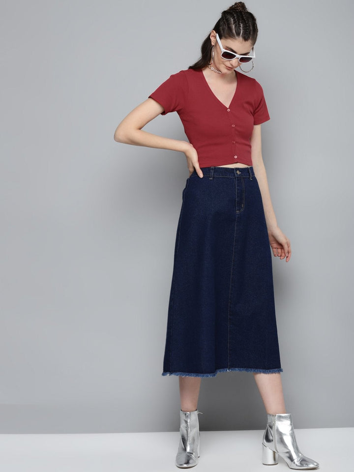 Women's Red Front Button Crop Top - SASSAFRAS