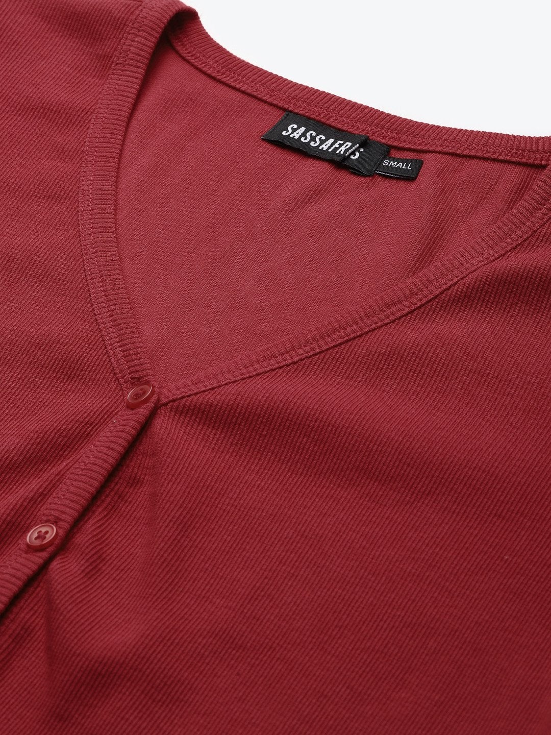 Women's Red Front Button Crop Top - SASSAFRAS