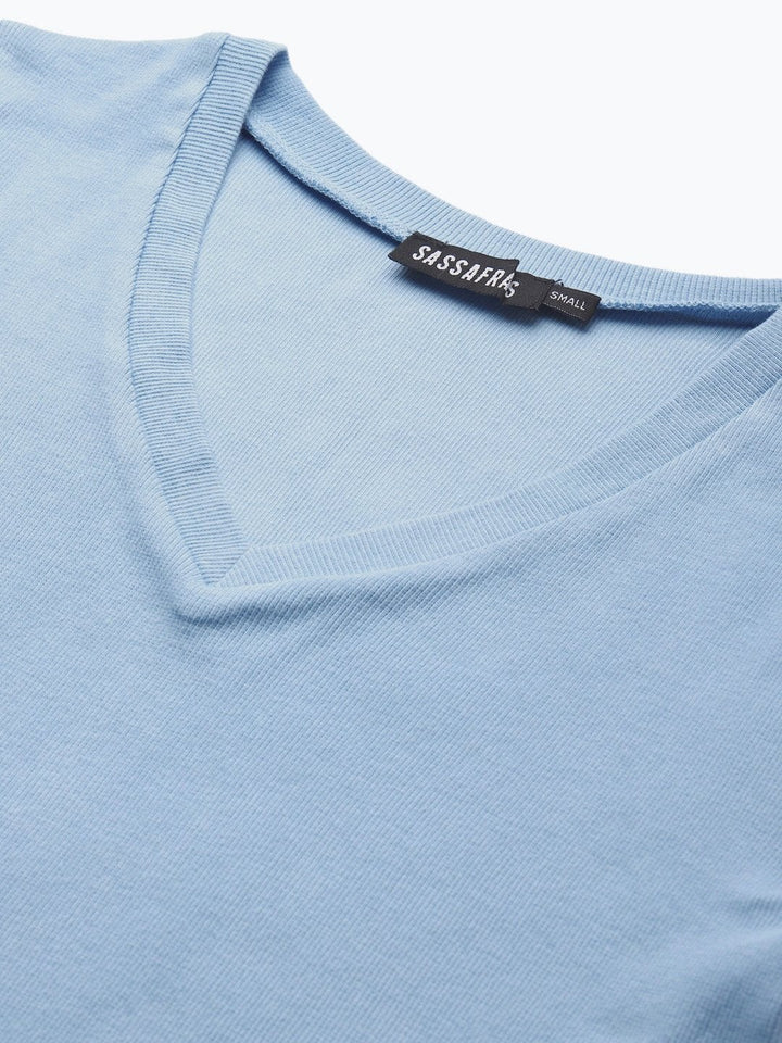 Women's Blue V-Neck Crop Top - SASSAFRAS