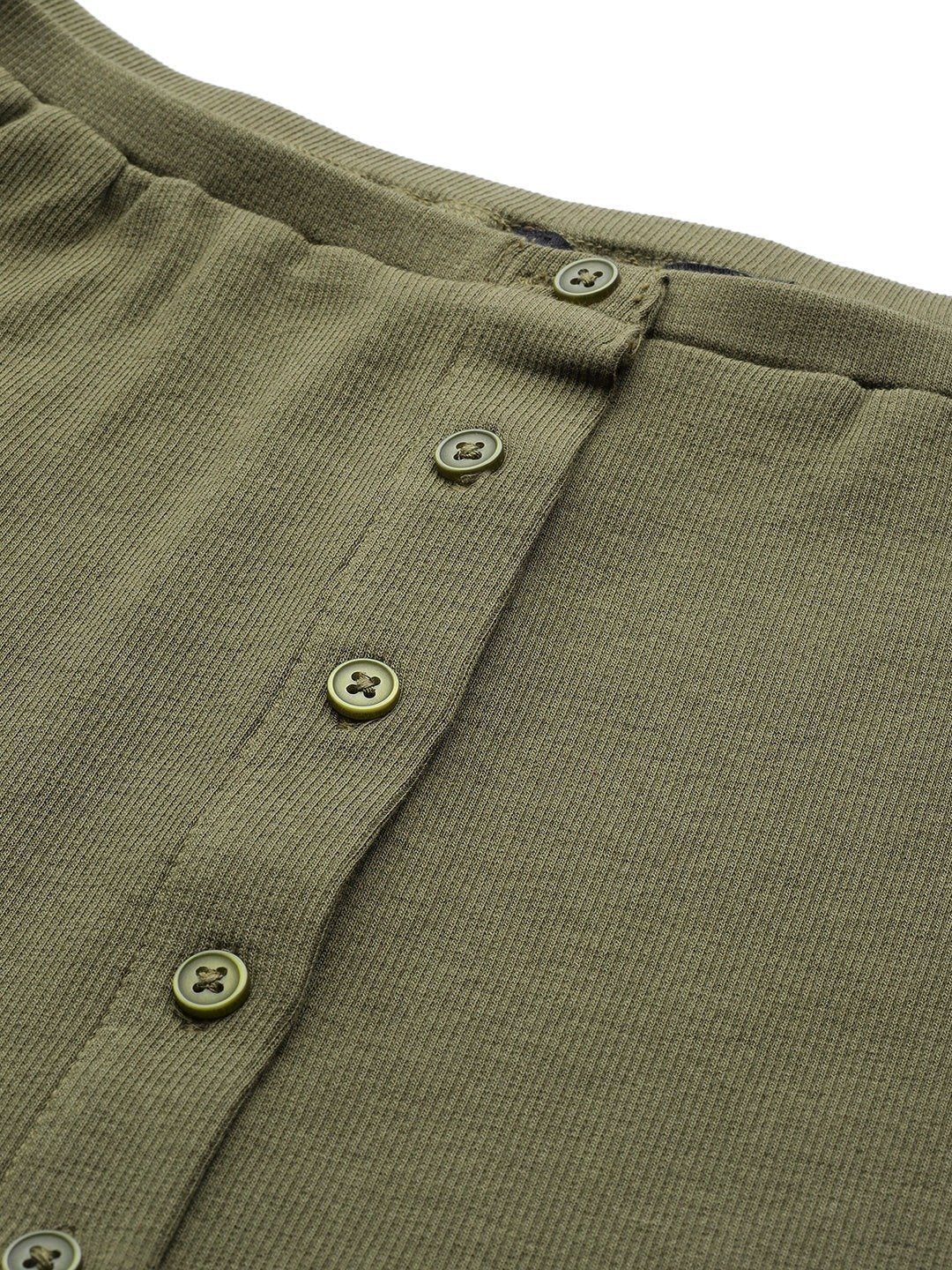 Women's Olive Front Button Bardot Crop Top - SASSAFRAS
