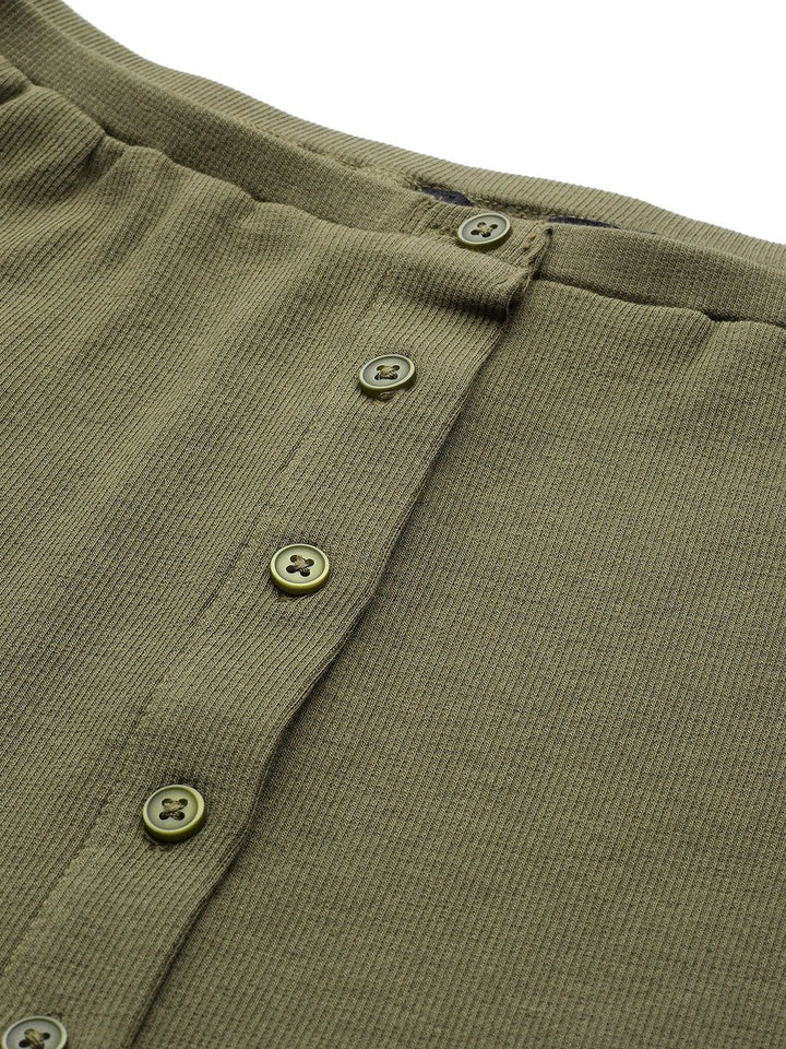 Women's Olive Front Button Bardot Crop Top - SASSAFRAS