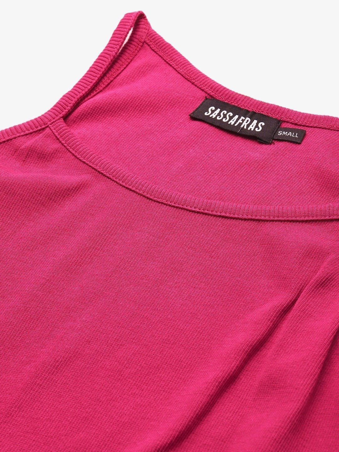 Women's Fuchsia Strappy Box Back Crop Top - SASSAFRAS