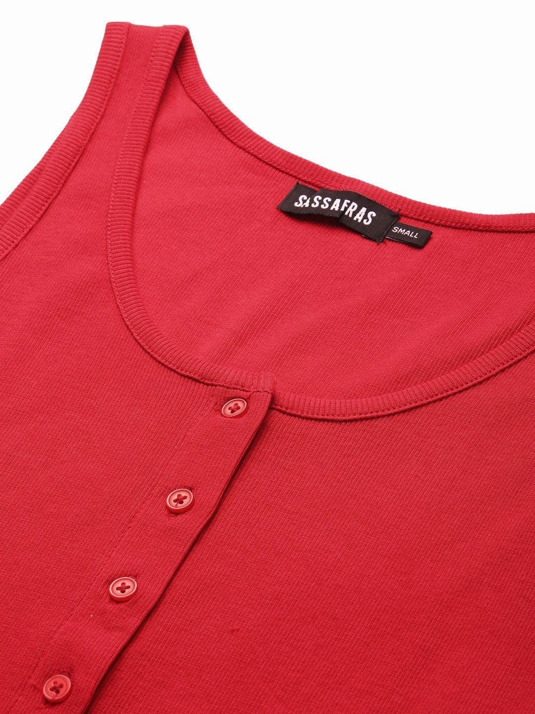Women's Red Front Button Sleeveless Crop Top - SASSAFRAS