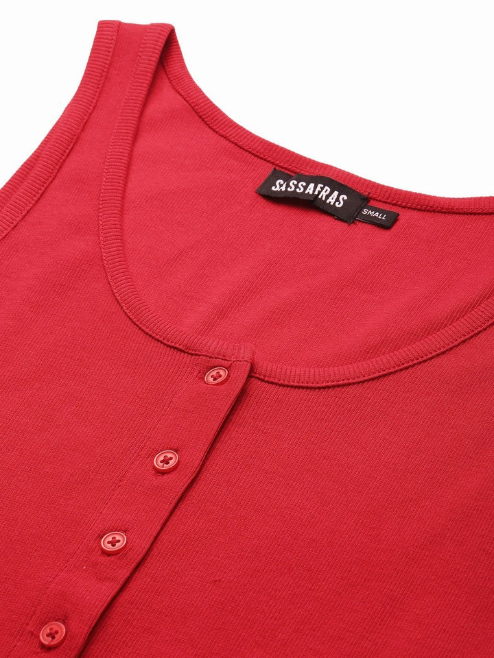 Women's Red Front Button Sleeveless Crop Top - SASSAFRAS