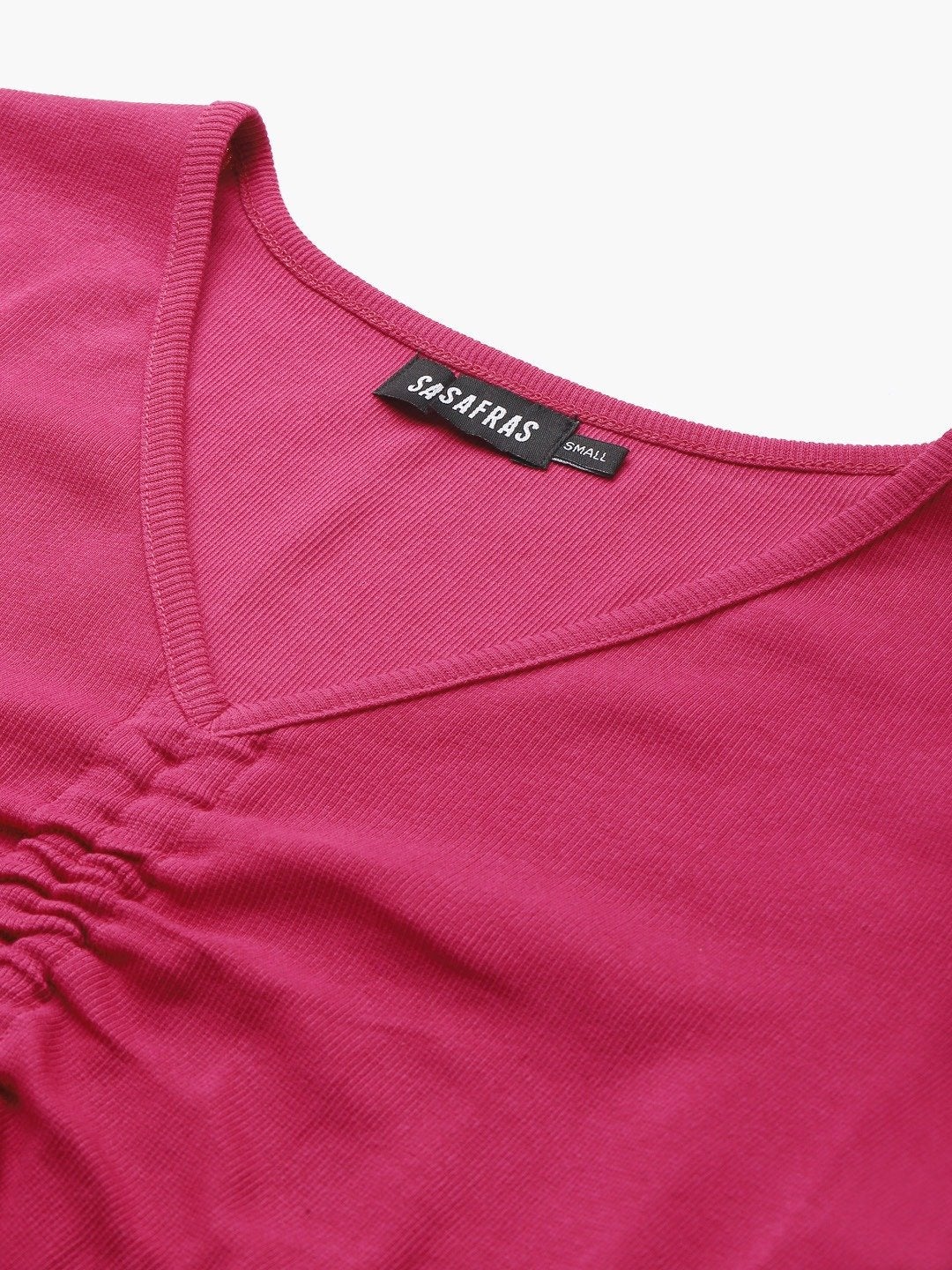 Women's Fuchsia Rouched Crop Top - SASSAFRAS
