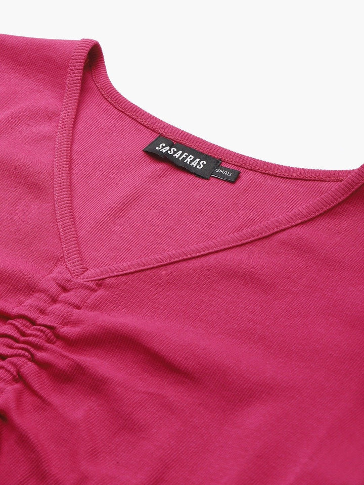 Women's Fuchsia Rouched Crop Top - SASSAFRAS