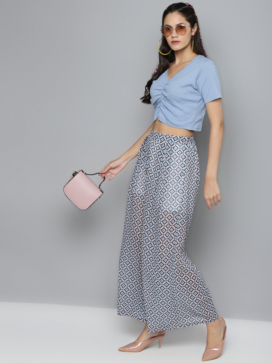 Women's Blue Gather Detail Crop Top - SASSAFRAS