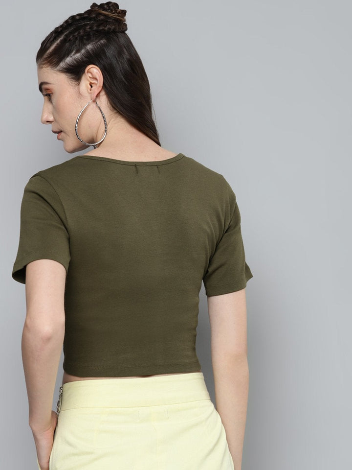Women's Olive Gathe Detail Crop Top - SASSAFRAS