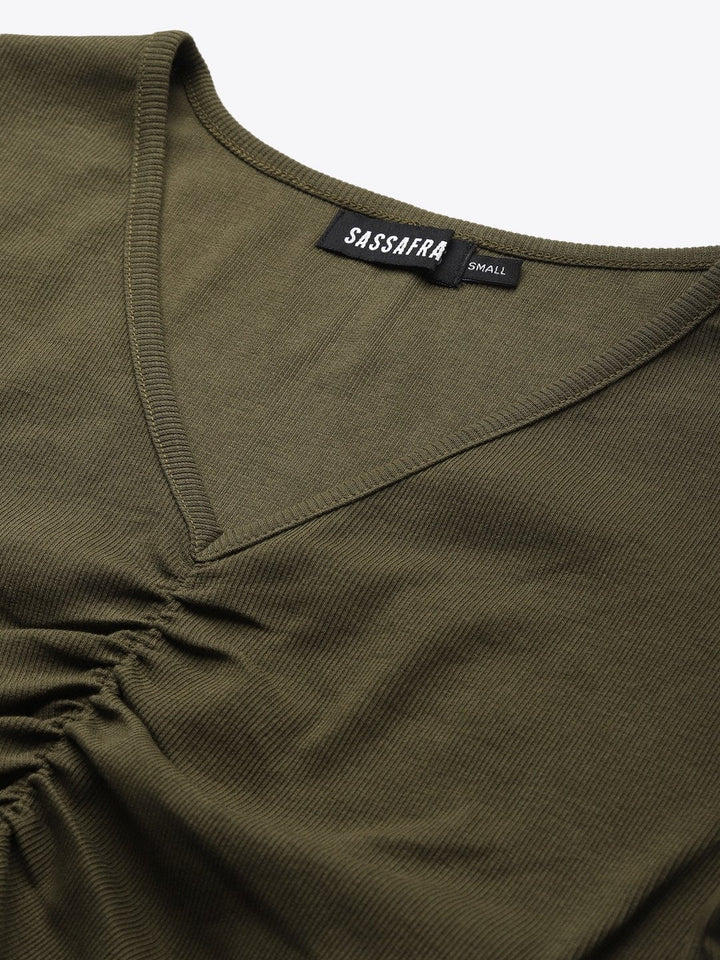 Women's Olive Gathe Detail Crop Top - SASSAFRAS